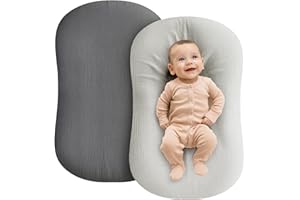 Muslin Baby Lounger - 2 Pack Organic Cotton Pillow Lounger for Newborn - Soft and Breathable - Covers Only