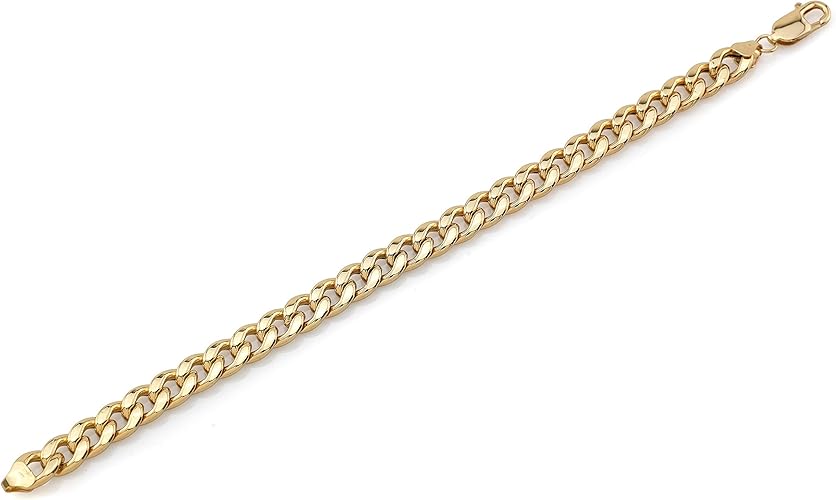 Olive & Hill Fine Jewelry 14K Yellow Gold Classic 8mm Curb Chain Bracelet for Men or Ladies - 8"