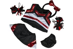 STUFFEMS TOY SHOP Metallic Red & Black Cheerleader Outfit Fits Most 8"-10" Stuffed Animals