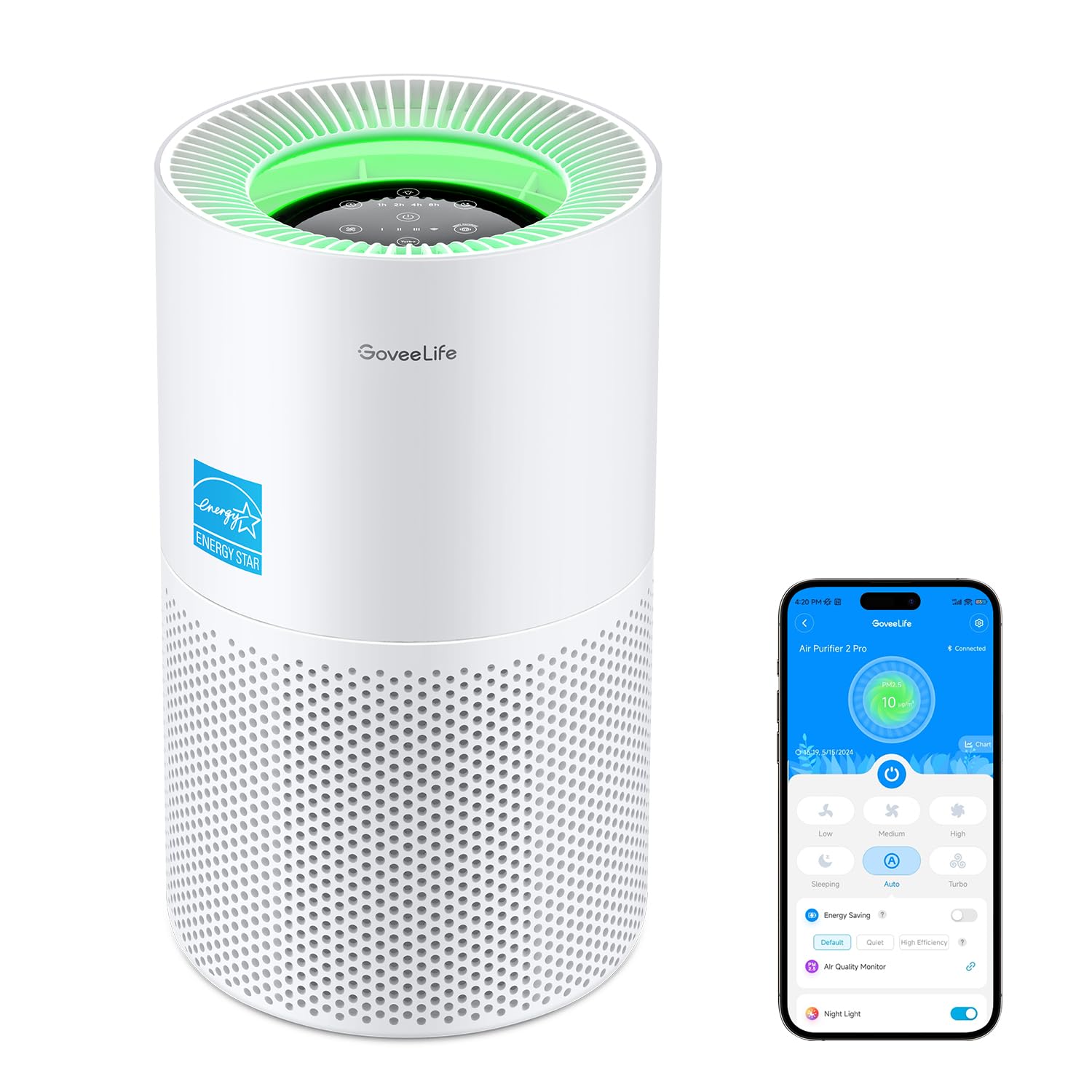 GoveeLife Air Purifiers for Home, Smart Air Purifier for Large Rooms with App & Alexa Control, Detachable Pre-filter, Covers up to 1162ft², Sleep Mode for Pet Hair, Pollen, Dust and Smoke