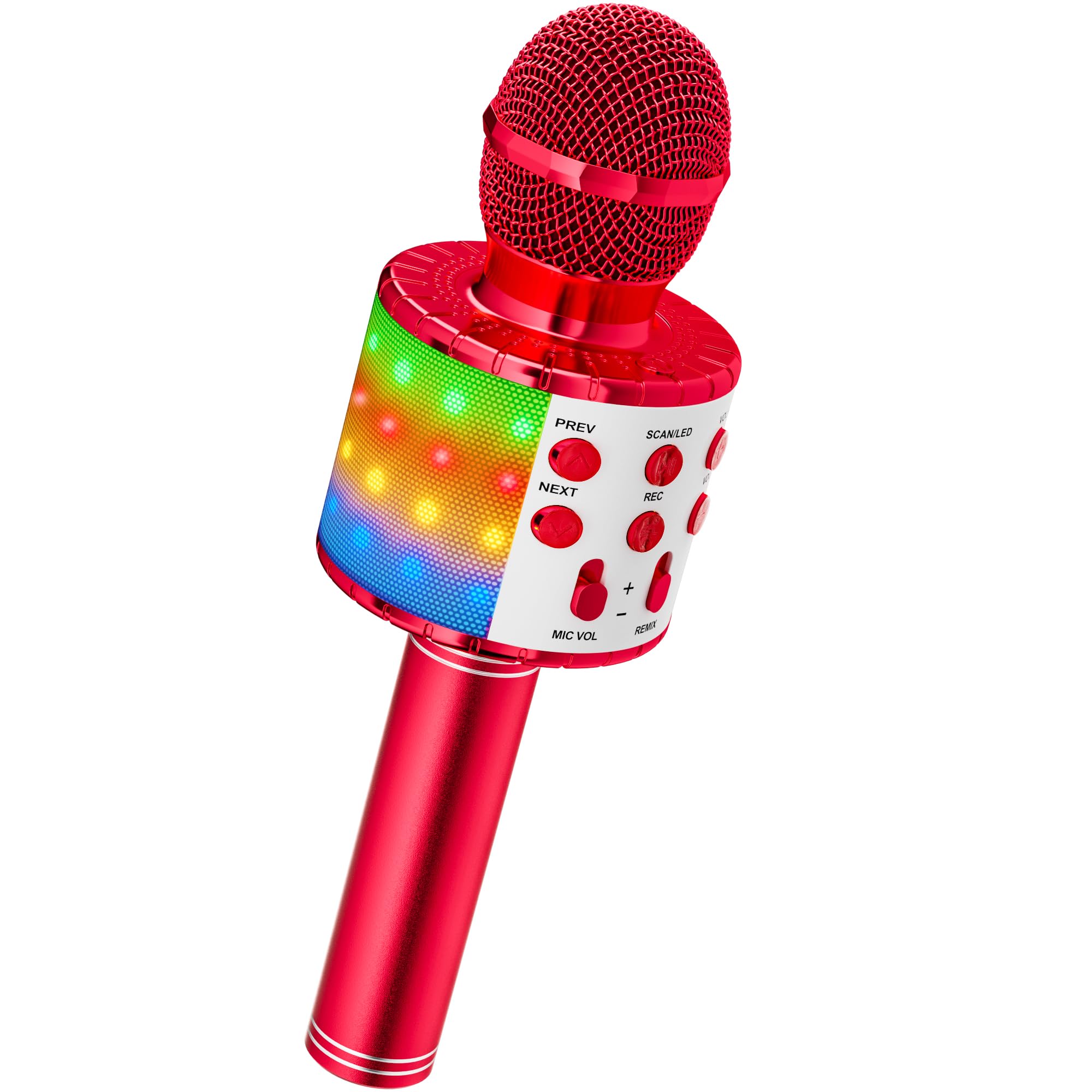 Ankuka Karaoke Wireless Microphone, 4 in 1 Handheld Bluetooth Microphones Speaker Karaoke Machine with Dancing LED Lights, Home KTV Player Compatible with Android & iOS Devices, Red