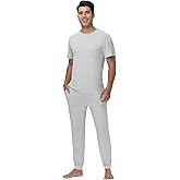 WiWi Men's Pajama Sets Viscose from Bamboo Sleepwear Short Sleeve Top and Pants Pjs Sets with Pockets Drawstring S-XXL