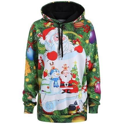 TWIFER Damen Christmas Pullover Weihnachtsmann Schneemann Hoodies Sweatershirt Sweater