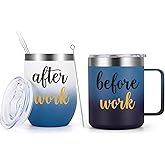 Gtmileo Before Work After Work Gift Set, Christmas Office Work Gifts for Coworkers Employees Male Boss Men Friends Manger Employer Leader, 12oz Stainless Steel Insulated Coffee Mug Wine Tumbler Set