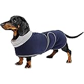 Dog Jacket Perfect for Dachshunds - Winter Coat With Padded Fleece Lining and High Collar, Snowsuit With Adjustable Bands - Navy - L