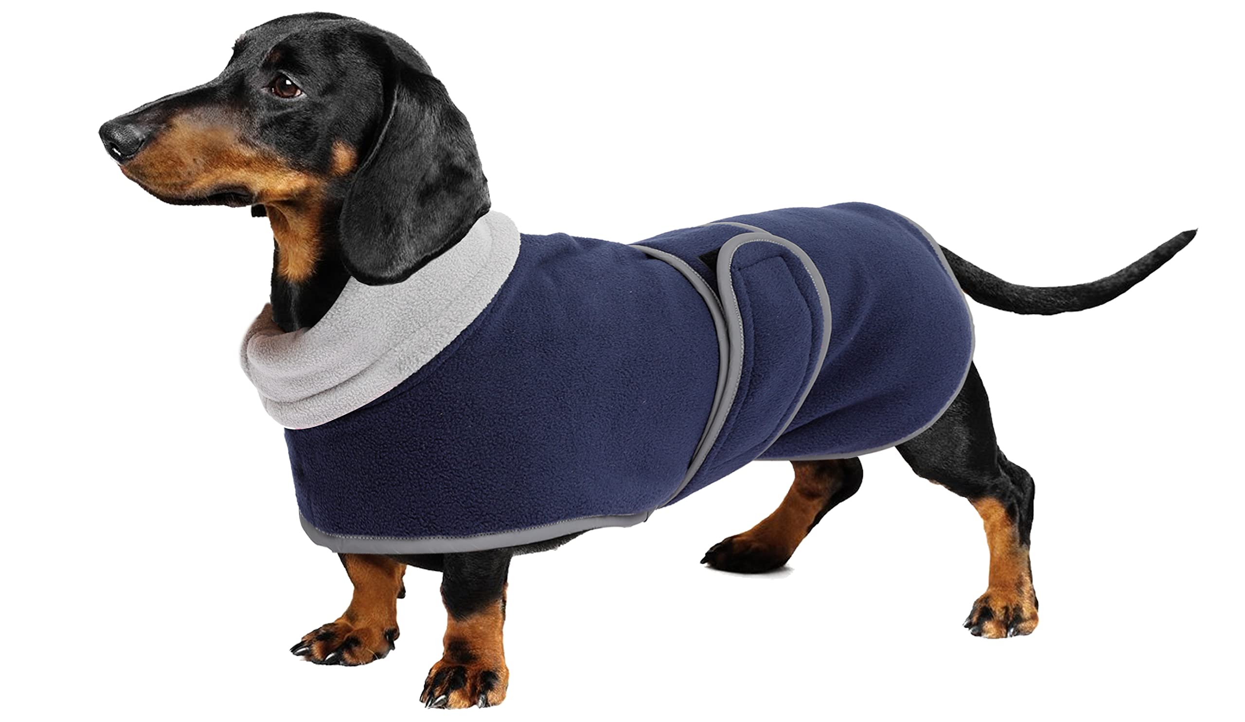 Warm Thermal Quilted Dachshund Coat , Dog Winter Coat with Warm Fleece Lining, Outdoor Dog Apparel with Adjustable Bands for Small,Medium, Large Dog-Navy-S