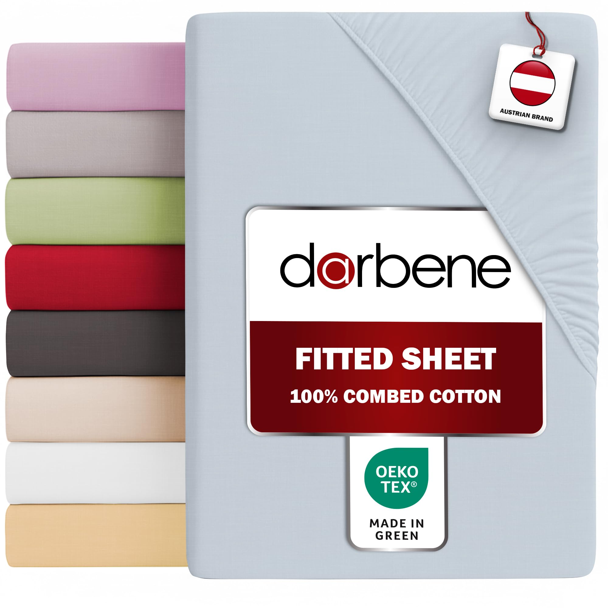 DarBene Fitted Sheet - Premium Jersey Cotton - Extra Soft - Extra Deep Fit up to 30 cm - OEKO-TEX "Made in Green" Certified - Fitted Bed Sheets - Fitted Sheets - Size 90 x 200 x 30cm - Light blue