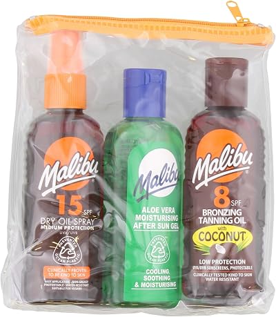 Malibu Sun Travel Tanning Essentials Dry Oil Spray SPF 15 After Sun Lotion SPF