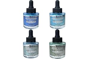 CSY art gallery Metallic Acrylic Ink-Craft Paint-Calligraphy Inks,Glitter-Pearlescent -ICY Blue Drawing Ink Liquid Gold Leaf Paints with Dropper, 1oz - 29.5 ml (Ice Lake Mountains Set)