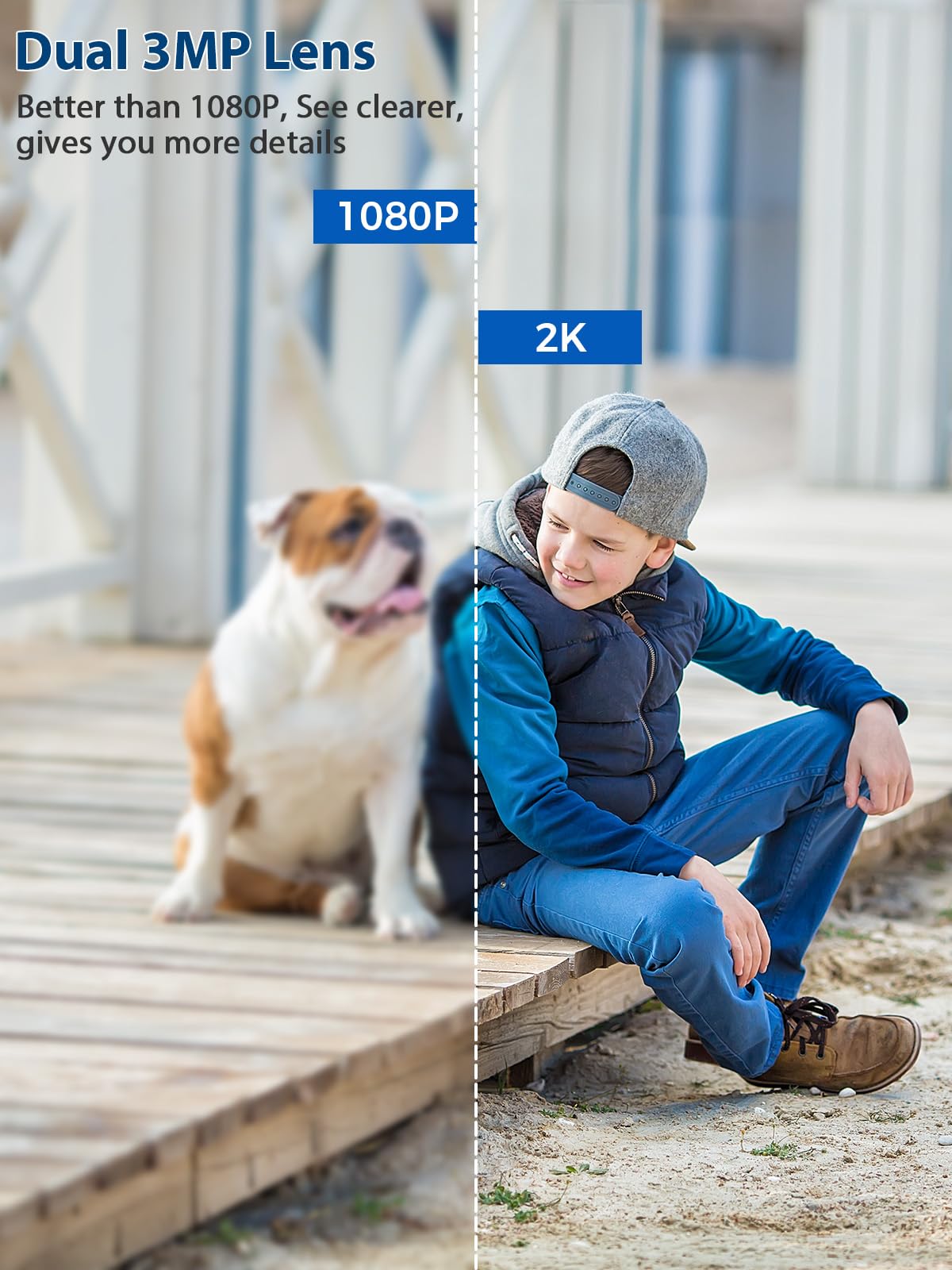 Telecamera Wi-Fi Esterna Reobiux 3K A Doppia Lente – Visione Notturna Colori, Rilevamento Umano, Tracciamento Auto, Audio Bidirezionale, IP66