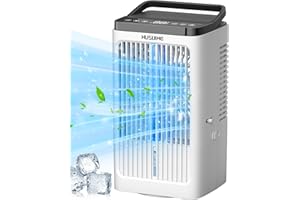 HUSUIME Portable Air Conditioners, Evaporative Air Cooler with 4 Wind Speeds & 2 MIst Modes, 8H Timer, 7 Color Light Air Conditioner Portable for Room Car Office Camping, LED Touch Screen Personal Cooling Fan
