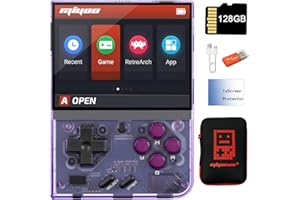 AMPOWN Miyoo Mini Plus Handheld Game Console 3.5 inch Classic System Retro Video Games Consoles Portable Rechargeable Hand Held 128G with Case (Purple)