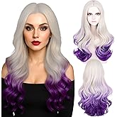 FILMIA Long Wavy Wig for Women Blonde to Purple Gradient – Heat Resistant Synthetic Cosplay Wig with Middle Part for Halloween, Party, Costume, Anime