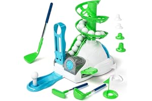 Tecnock Kids Golf Toys Set with 3 Golf Clubs, 3 Club Heads,15pcs Training Toy Golf Balls and Accessories,Portable Indoor Outside Yard Sports Toy Gifts for Boys Girls 6 7 8 9 10 Years Old