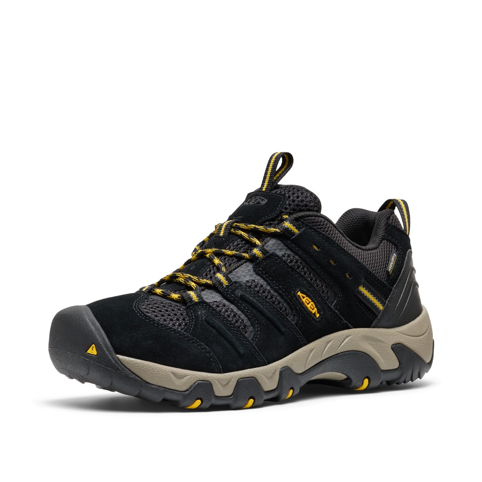 KEEN Men’s Headout Low Height Waterproof All Terrain Hiking Shoes, Black/Lemon Curry, 7