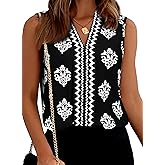 BLENCOT Women's Summer Tank Tops Chiffon V Neck Sleeveless Floral Printed Shirts Blouse