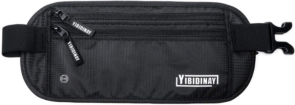 Travel Money Belt with RFID Block - Theft Protection and Global Recovery Tags (Black)