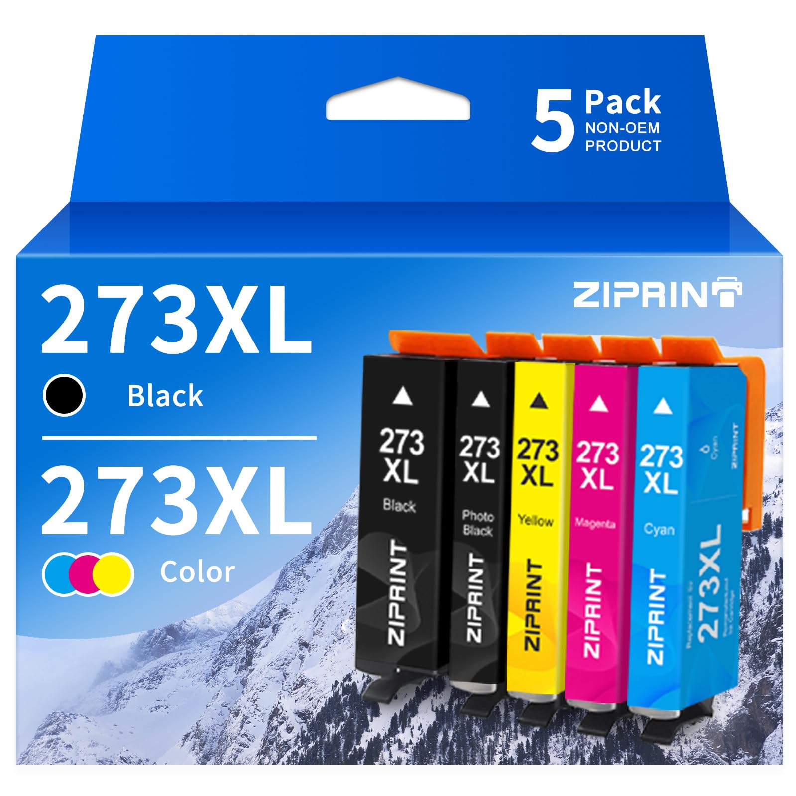 Photo 1 of ZIPRINT 273XL Remanufactured Ink Cartridge Replacement for Epson 273 Ink Cartridges, for XP-800 XP-810 XP-820 XP-600 XP-610 XP-620 XP-520 Printer, Black Cyan Magenta Yellow Photo Black, 5-Pack 273XL
