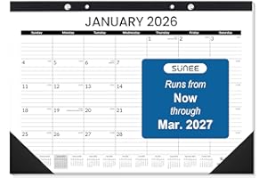 SUNEE Desk Calendar 2026, 18 Months from Oct. 2025 to Mar. 2027, 17"x12" Academic Calendar 2026 for Home, School, or Office - 2026 Monthly Calendar with Note, Black