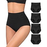 MEIYATING Women's Cotton Underwear High Waisted Tummy Control Panties Postpartum Stretch Full Coverage Ladies 4 Packs