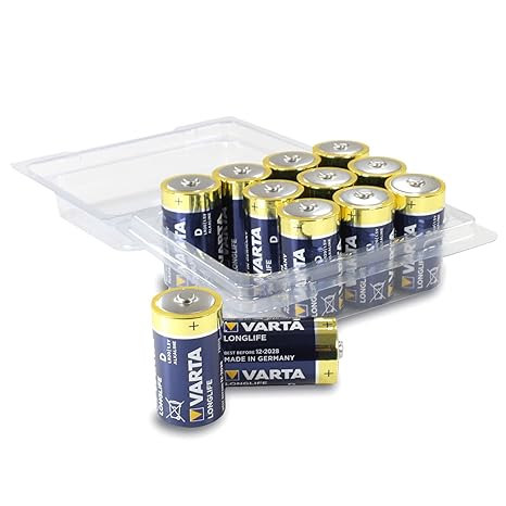 Varta Longlife Batterie D Mono Alkaline Batterien LR20-12er Pack in wiederverschließbarer original Weiss - More Power + Batte