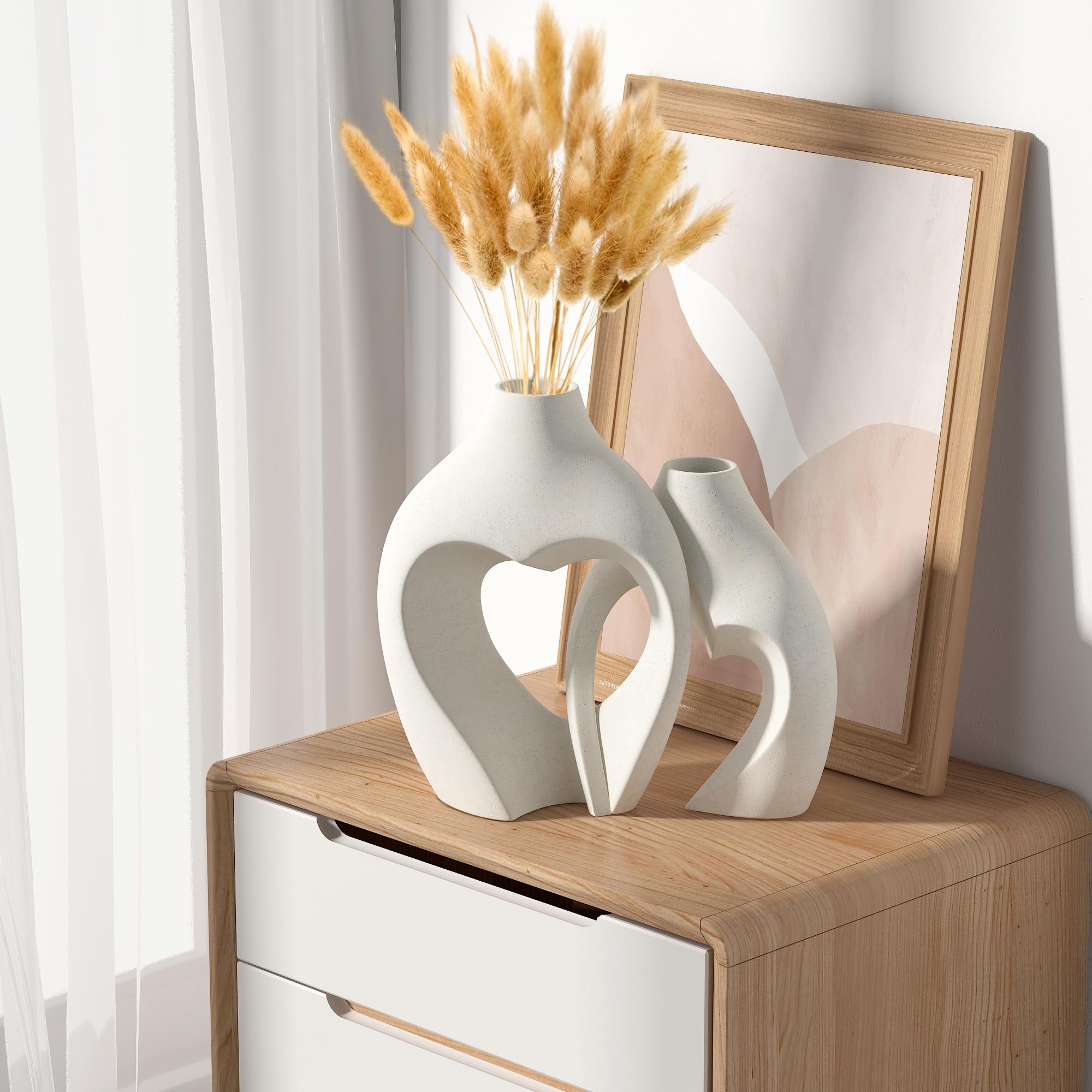 Zormon White Vases for Decor, Heart Shaped Ceramic Vase Set of 2, Nordic Heart Shaped Vases, Minimalist Decorative Vase for Table Centerpiece Wedding Dining Living Room Office House Decoration - Image 4