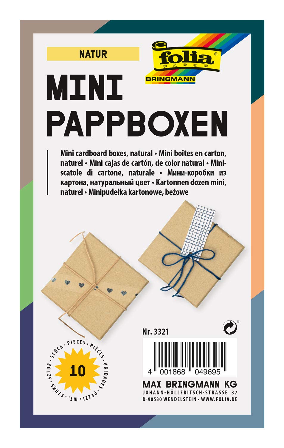 folia 3321 Mini Gift Boxes, Cardboard Boxes, Rectangular, Natural, Pack of 10, 7.5 x 7.5 x 4.5 cm – Ideal for Decorating and Gift
