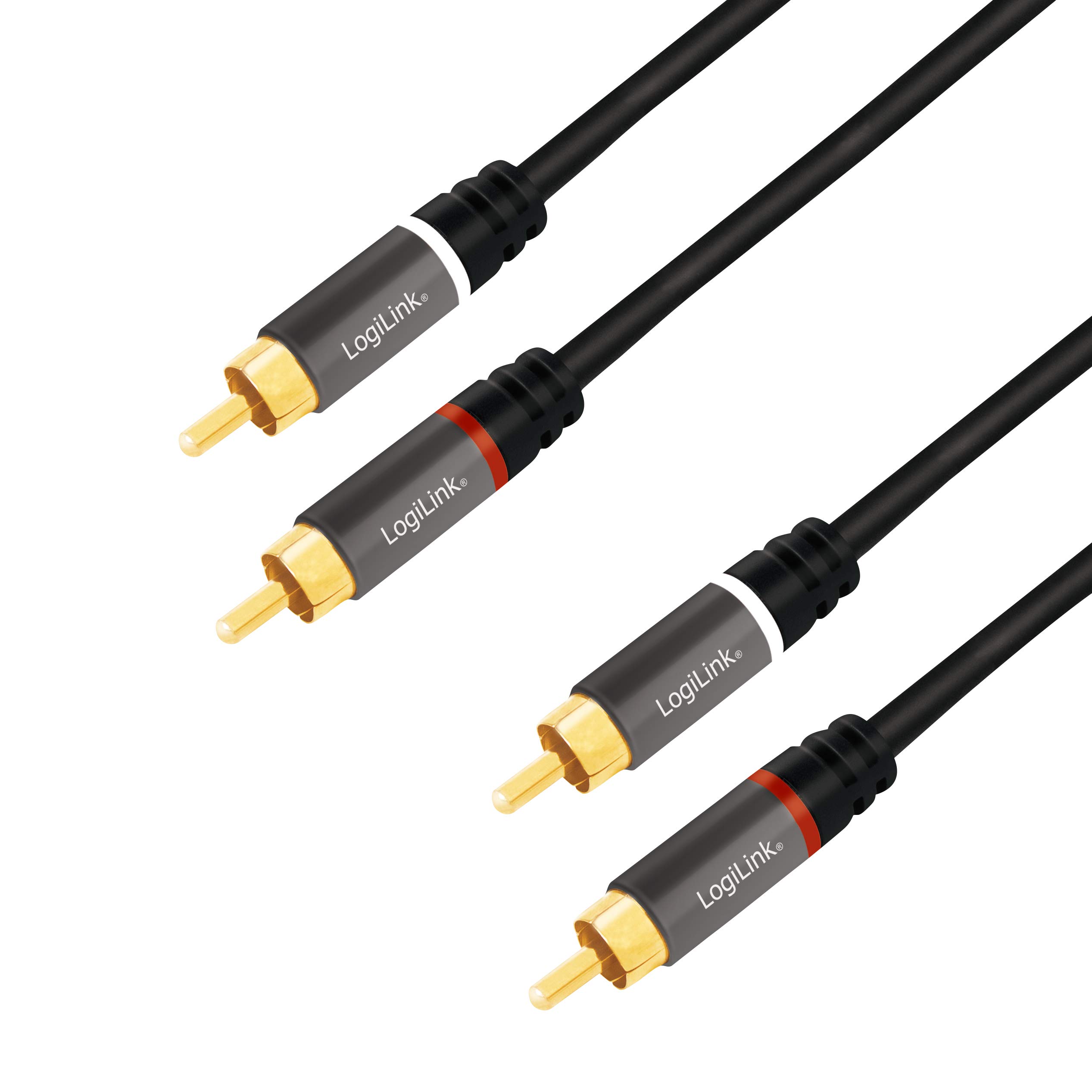 LogiLink Stereo RCA Audio Cable 2 x 2 RCA Plugs with Gold-Plated Contacts Sound