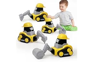 CUTERABIT Press and Go Toy Cars for Toddlers 1-3, Construction Toy Truck for Boys, Toy Excavator, Toy Drill Rig, Toy Road Roller, Toy Bulldozer, Christmas Birthday Gift for 18 Months 2 3 4 5 Years Old 4 Pack
