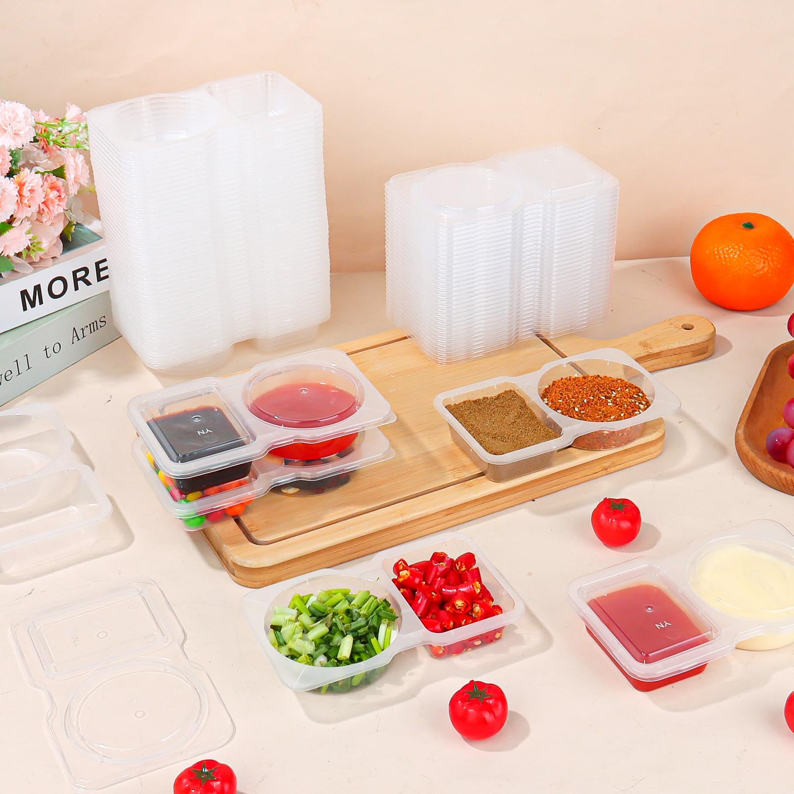 XoeLLe 16 Stück Plastikbecher mit Deckel, 60+70 ml Deli Cups, Auslaufsichere Deli Container, Kleine Dosen mit Deckel Plastik, Mikrowellenfest Kleine Dosen für Soßen, Dips, Gewürze, Snacks 5