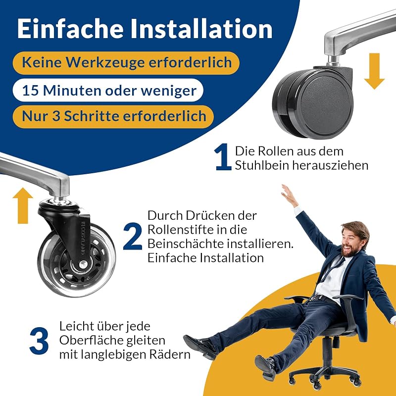 Bürostuhl Rollen für Hartboden, Leise PU Hartbodenrollen