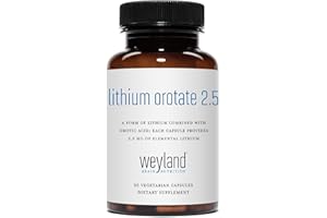 WEYLAND BRAIN NUTRITION Lithium Orotate 2.5mg (1 Bottle), 60 Vegetarian Capsules, Lithium Supplement Supports Healthy Mood, Behavior, Memory and Wellness