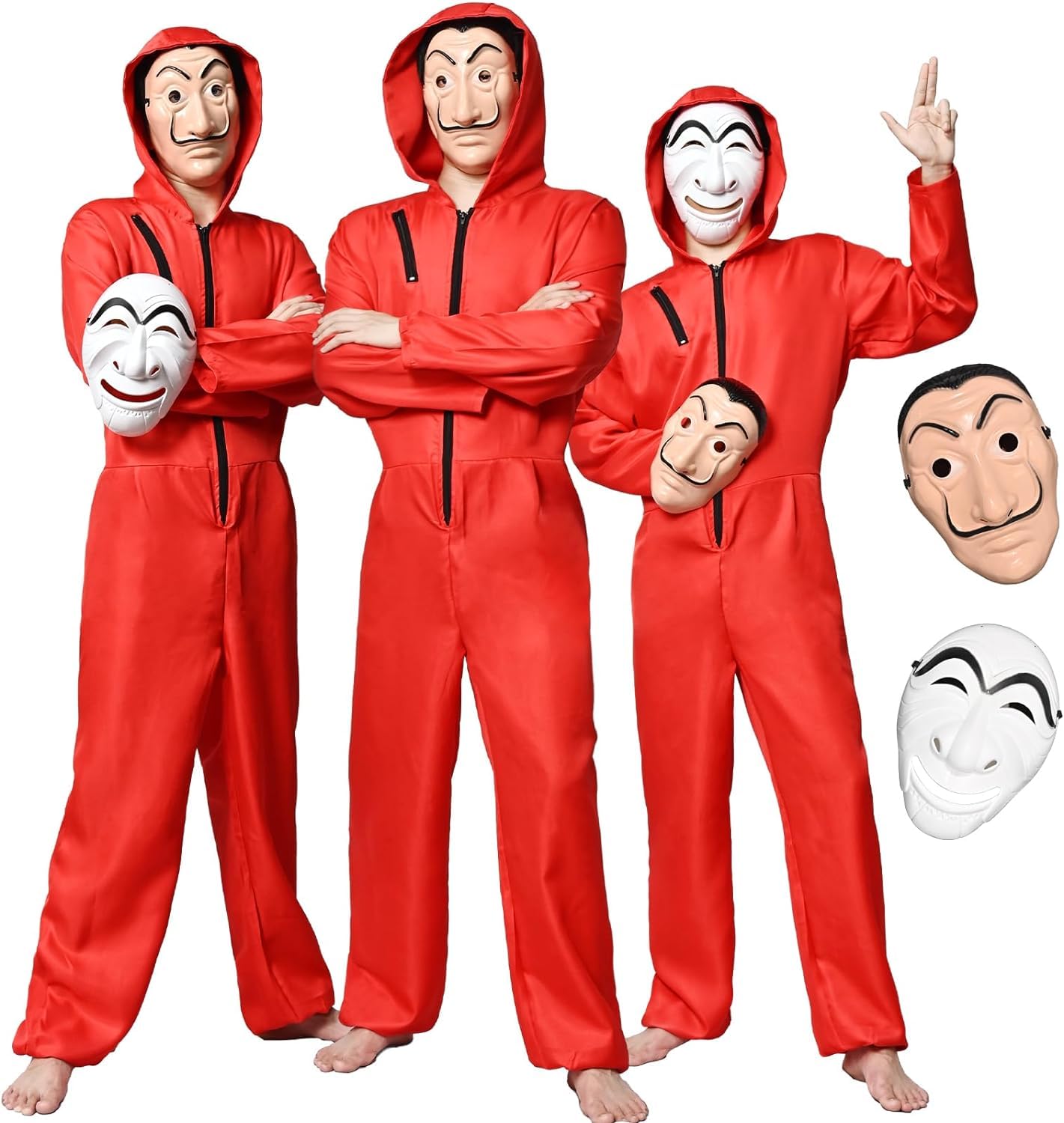 Limspace Paper House, Cosplay, Mask, Combined Clothing, With Mask, Coveralls (Combined Clothes + Masks x 2), 3-Piece Set, Fancy Dress Costume, Spanish Drama, Clown Mask, Halloween, Movie Costume,
