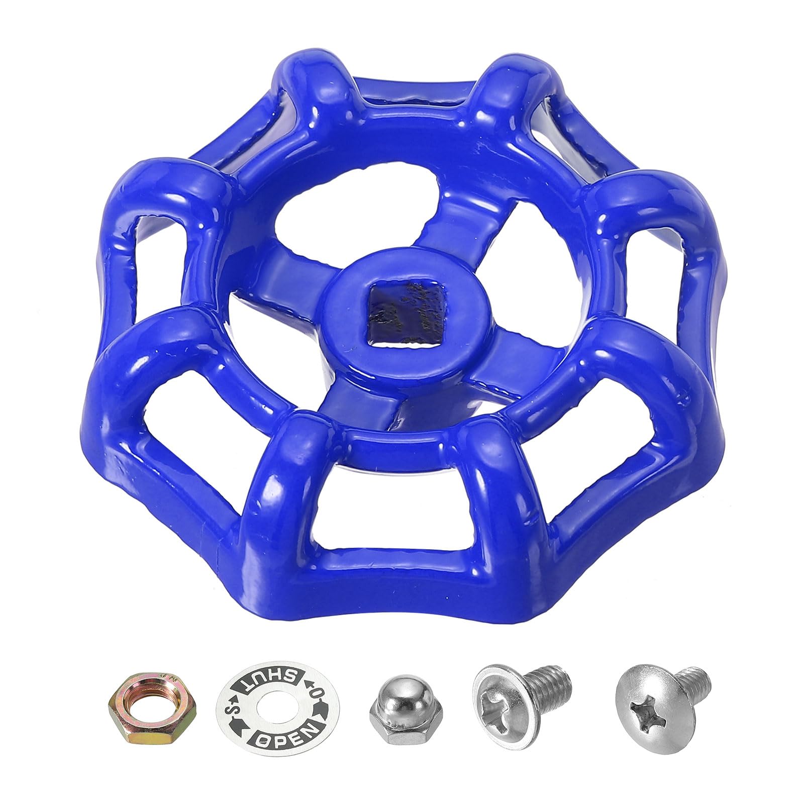 PATIKIL Outside Faucet Handle Square Stem Hole 6x6mm, Cast Steel Faucet Round Wheel Handle Replacement Water Spigot Handle with Screws Spacer, Blue