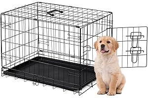 Aidoly Dog Crate, Small 24 Inch Single Door Portable Puppy Dog Cage, Metal Wire Pet Kennel with Secure Lock, Leak-Proof Pan Tray, Foldable Design for Small Dog Indoor Training and Outdoor Trave
