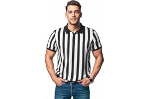CHINFUN Men's Referee Shirt Collared Official Mens Ref Shirt Jersey Short Sleeve Black and White Stripes Football Halloween Costume
