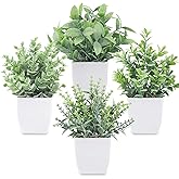 Der Rose 4 Pack Fake Plants Mini Artificial Greenery Potted Plants for Home Decor Indoor Office Table Room Farmhouse Bathroom
