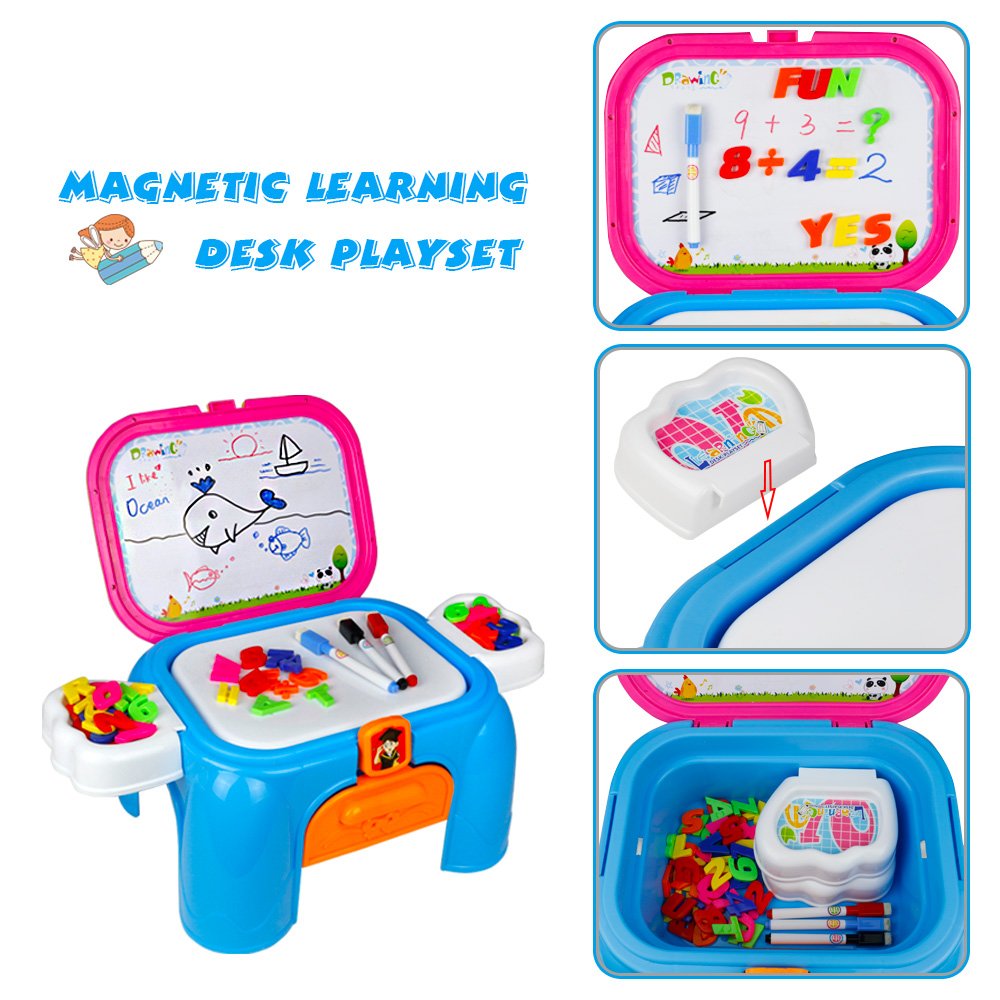 Jun Feng Long Magnetic White Board with Storage Box Chair Drawing Games Magnetic Letters, Numbers 3 in 1 Portable Chair