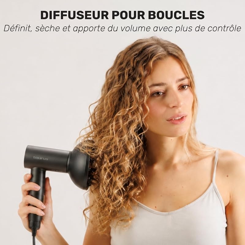 Seche Chaveux Professionel Ionique 1800w Diffseur Raides et Bouclés