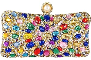 Boutique De FGG Pearl Clasp Crystal Clutch Purses for Women's Evening Handbags Wedding Party Rhinestone Bag