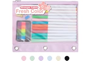 Forvencer Pencil Pouch for 3 Ring Binder, Large Capacity Binder Pencil Pouch with Smooth Zipper & 3 Reinforced Grommets, Pencil Case for Binder Clear Window to Organize School Office Supplies, Purple