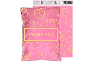 Vapulcio Thank You Poly Mailers 6x9 Inch 100 Pcs - Heart printed Shipping Bags, 2.4mil Thickness, Waterproof and Tear Resistant Mailing Envelopes, Self-Sealing Packaging Bags for Clothing
