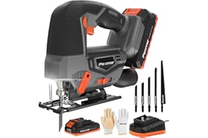 Fexrror 20V Cordless Jigsaw Tool with 2000 mAh Battery, Electric Jig Saw Tool with LED Light, 0°-45° Bevel Cuts, 4-Position O