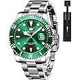 OLEVS Watches for Men Classic with Date Business Dress Luxury Big Face Green/Black/Blue Waterproof Luminous Mens Wrist Watch Analog Two Tone Stainless Steel Men Watch