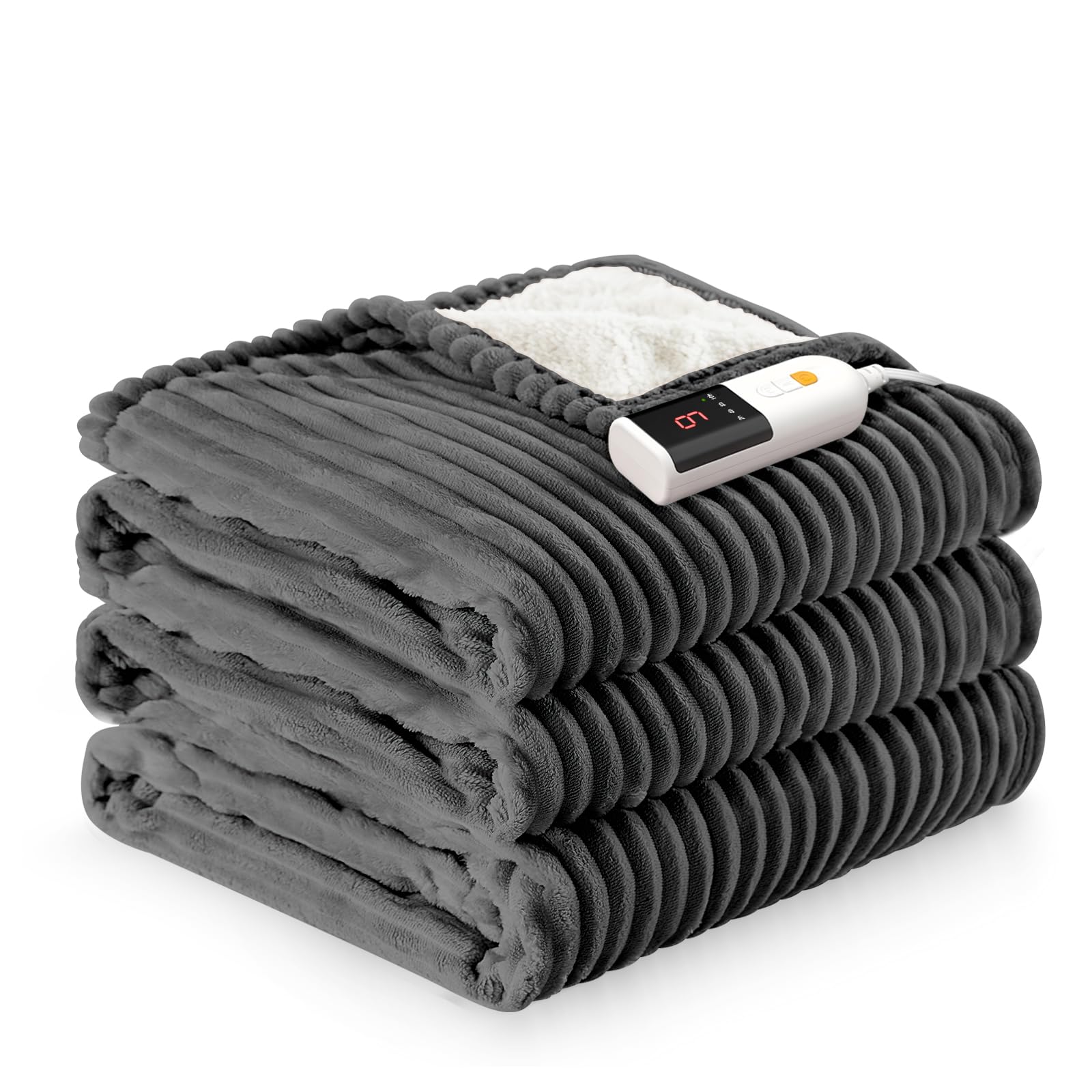 Reaks Electric Heated Blanket Full Size, Silky Soft Flannel & Sherpa Heating Blanket with 9 Heat Levels & 2-10 Hours Auto Off, Warm Gifts for Women Mom Grandma, ETL Certified (72x84 inches, Grey)