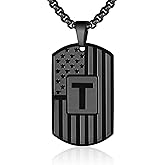 WINFY Initial A-Z Necklace for Men American Flag Dog Tag A-Z Pendant 316L Stainless Steel Chain 22+2 Inches Personalized Patriotic Jewelry for Men