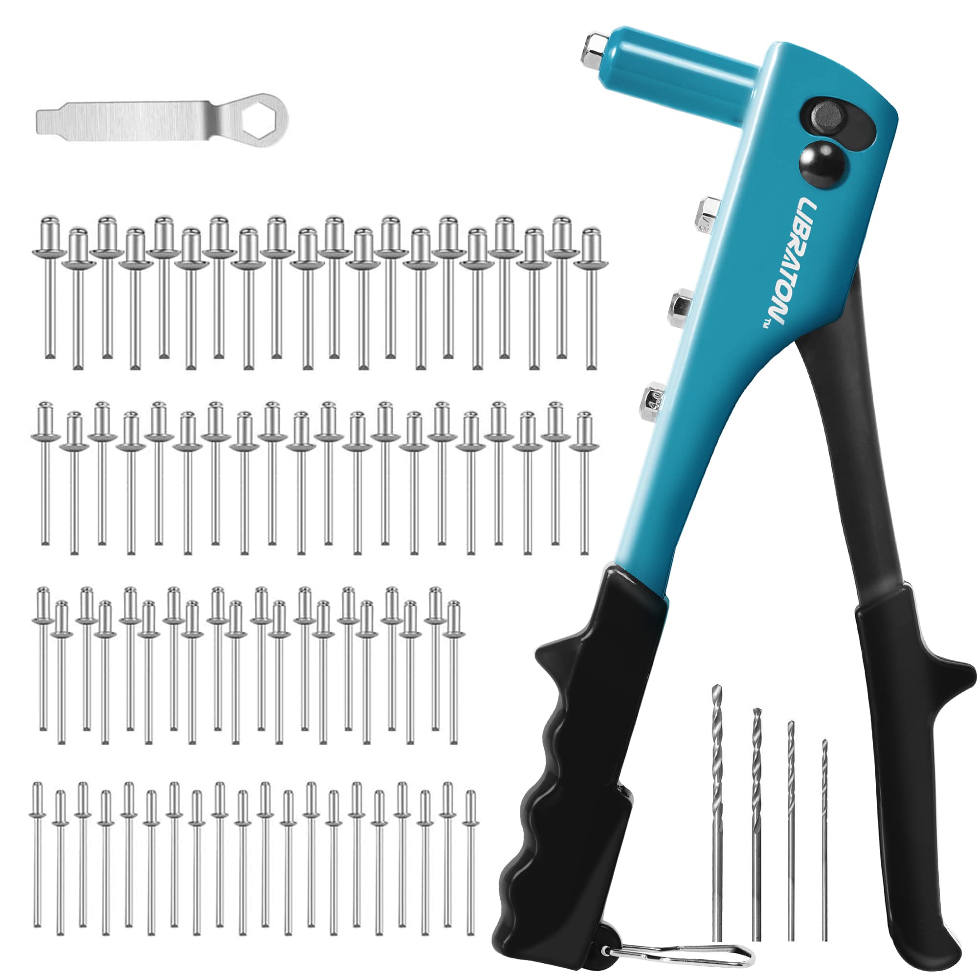 Photo 1 of Rivet , Rivet Gun Kit, Pop Rivet Gun, 80PCs Metal Rivets and 4 Drill Bits, Heavy Duty Hand Riveter, Rivet Gun Tool for Metal, Automotive, Blind Rivets 3/32" 1/8" 5/32" 3/16"