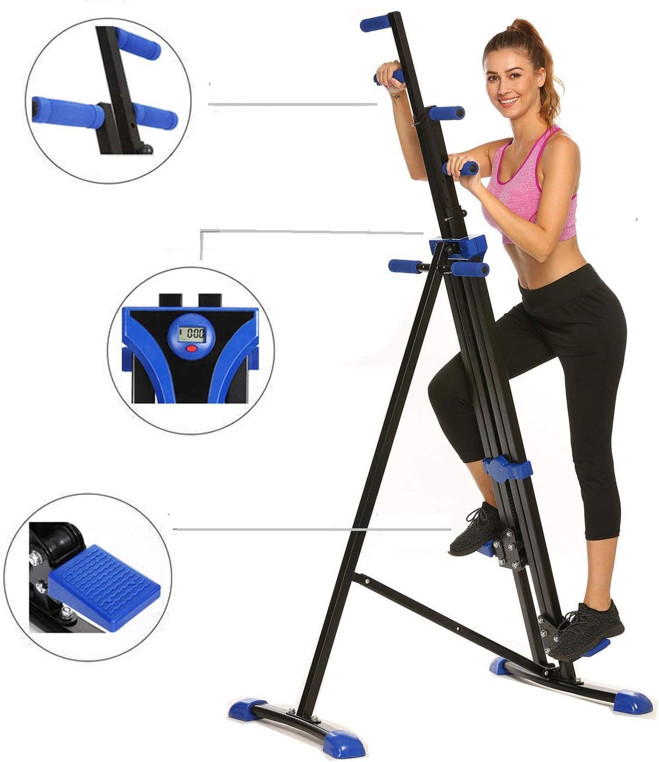Hurbo Vertical Climber Home Gym Exercise Folding Climbing Machine Exercise Bike for Home Body Trainer Stepper Cardio Workout Training Non-Stick Grips Legs Arms Abs Calf（Black Blue）