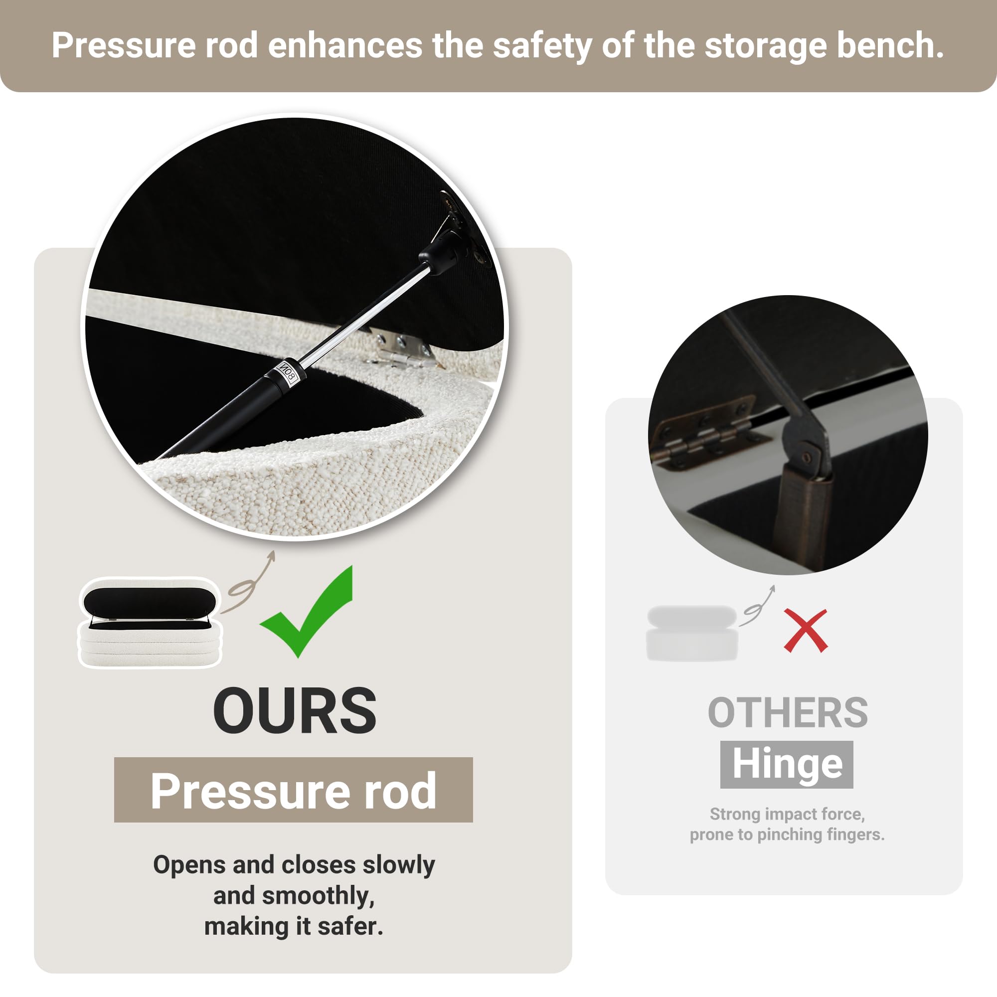 Busaurus Storage Ottoman Bench 49.2 Inch Upholstered Fabric Storage Bench for Bedroom End of Bed Aesthetic Large Oval Storage Ottoman for Living Room Entryway (Ivory) - Image 4