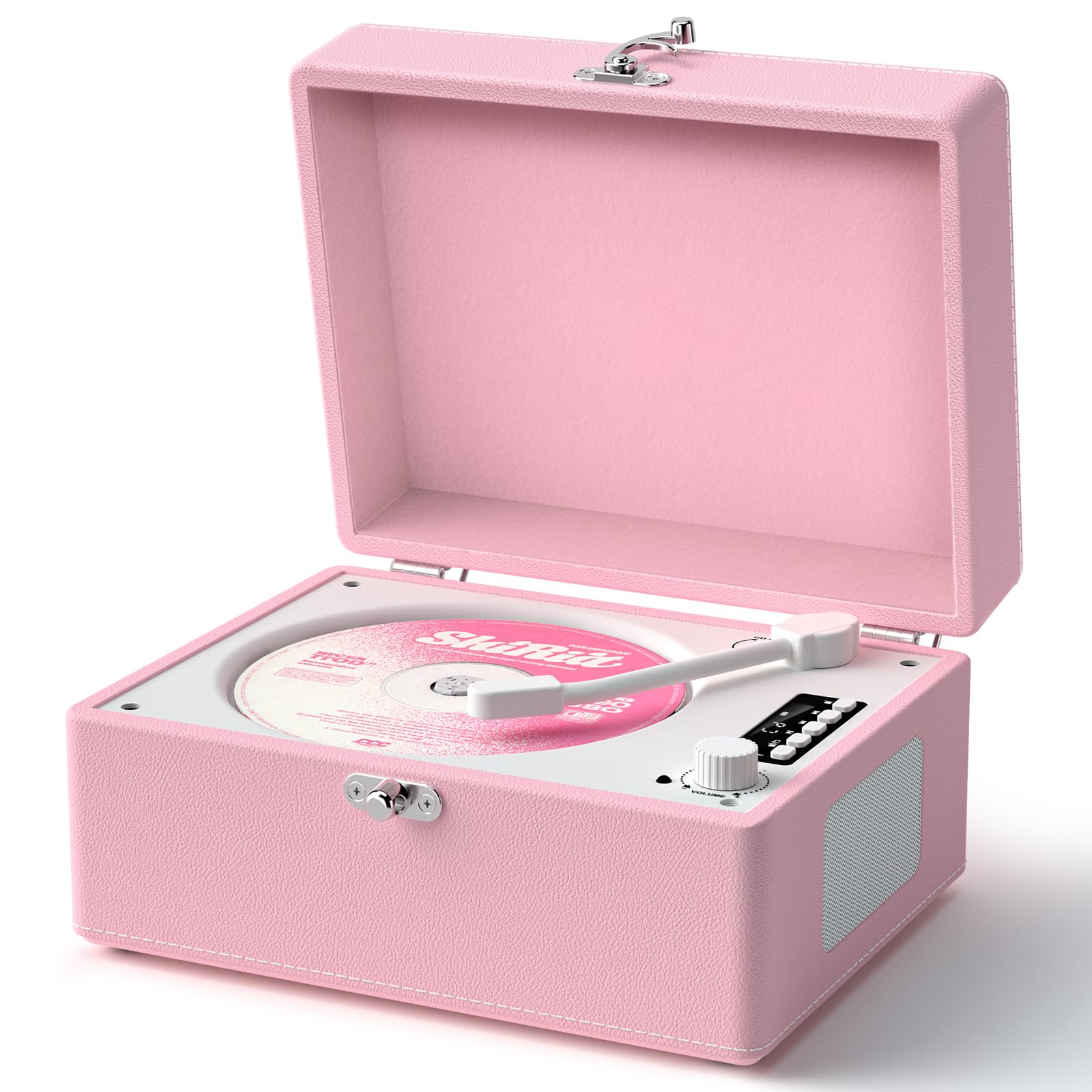Photo 1 of CD Player Portable Bluetooth, Pink Retro CD Player Leather for Home Music Player, Rechargeable Battery & Built-in Speakers, USB & AUX Playback, Vintage CD Stereo for Home Decor Gift(Light Pink)